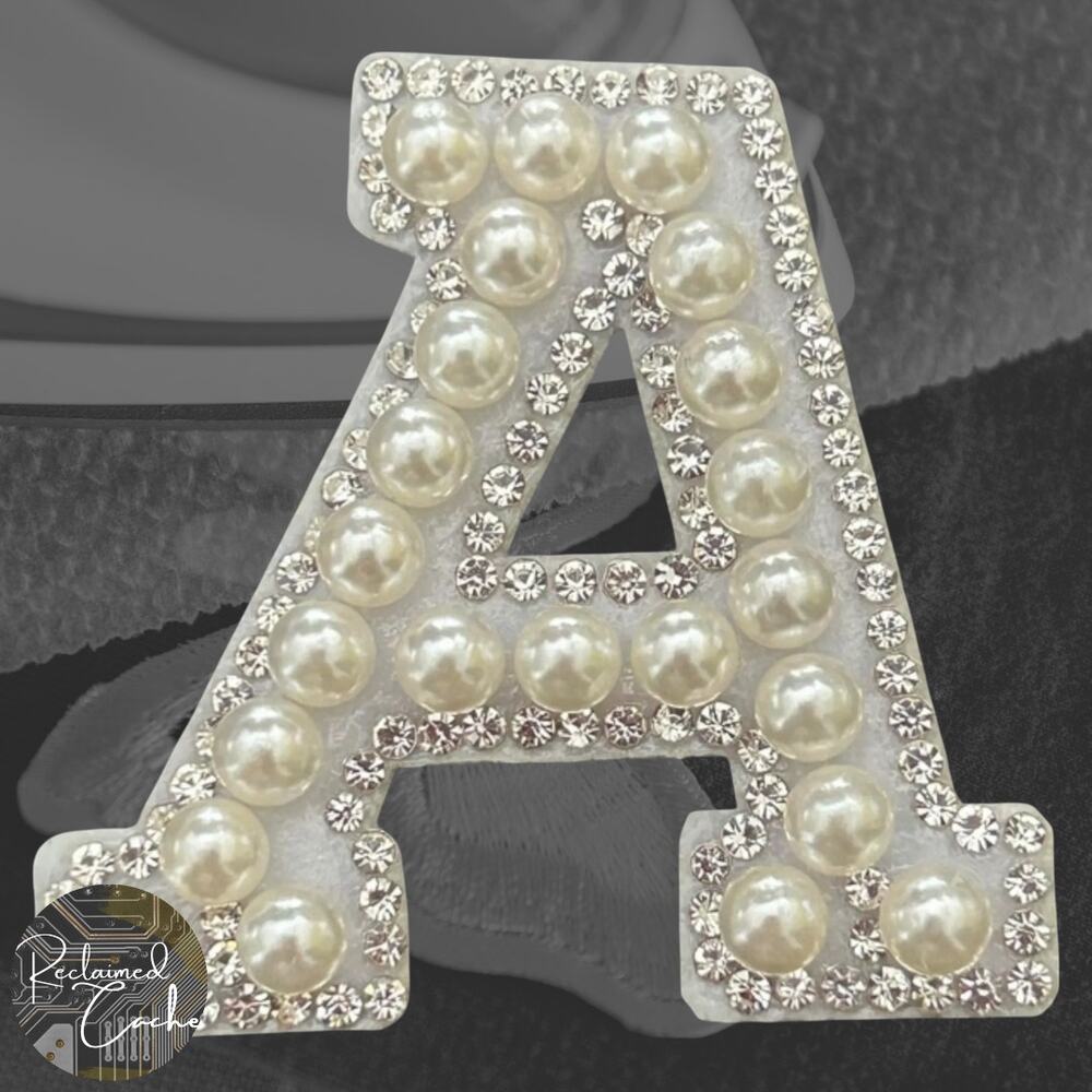 Letter A White Faux Pearl Iron On Patch